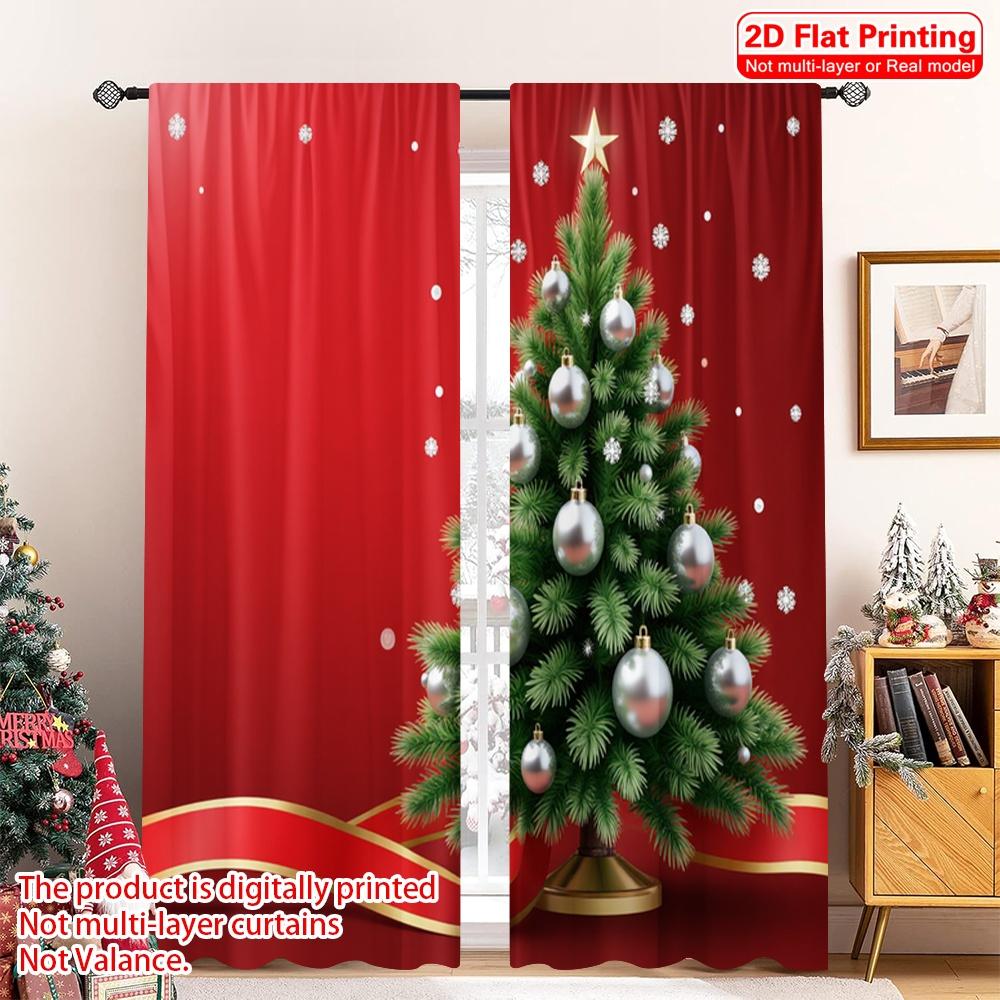 2pcs 2D Flat Printing Christmas Drapes Christmas Tree Snowflakes Baubles Festive Ribbon Polyester Without Electricity Family