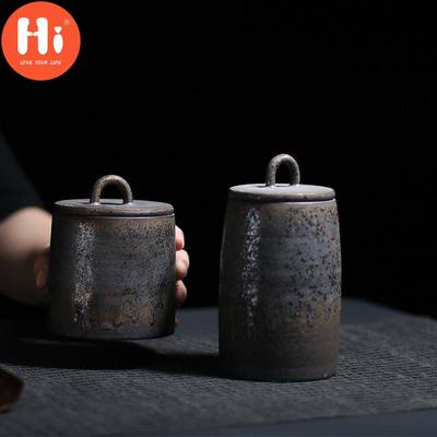 Hej japanska keramikförseglade tekaddy Grov keramik Stor vintage kryddburk tank matbehållare