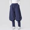 Winter Chinese Style Loose Fit Taoist Robe Ribbed Cuffs Pants Men Thick Fleece Lined Trousers Cotton Vintage Casual Pants