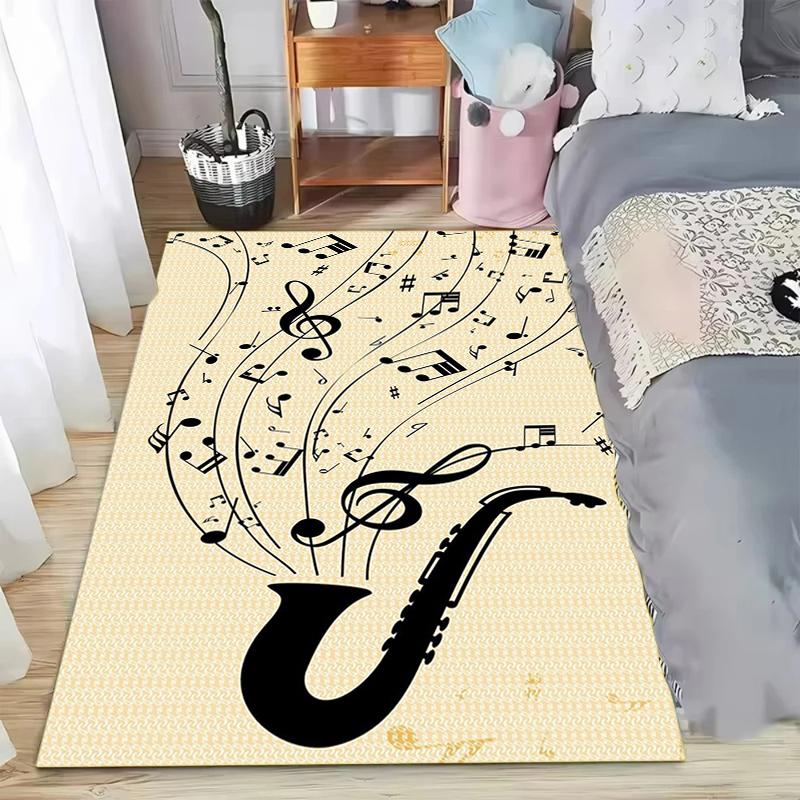 Vibrant Geometric Musical Notes Pattern Area Rug Trendy Music Style Non-Slip Floor Carpet for Living Rooms Leisure Areas