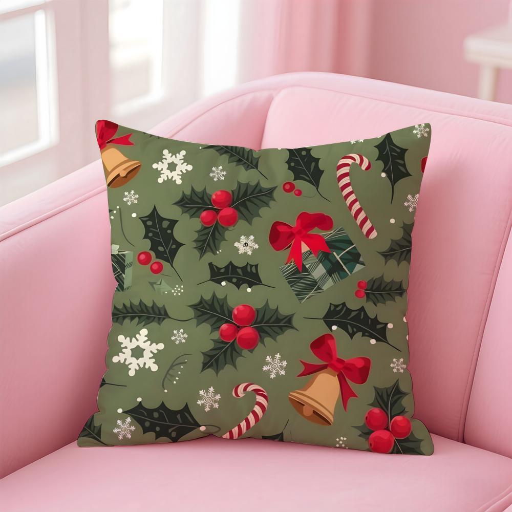Cchristmas Illustration Cushion Cover Pillowcase Short Plush Invisible Zipper Room Sofa Cushion Cover