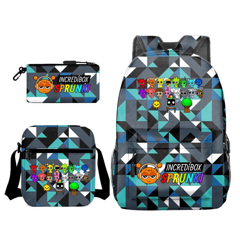 3D New Game Rhythm Box Sprunki School Bag Backpack Elementary and Secondary School Backpack Crossbody Bag Pencil Bag D