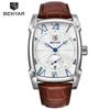 BENYAR BY-5114 Men's Chronograph Quartz Watch Fashion Casual 30M Waterproof Leather Strap Sport Rectangle Wristwatch For Man