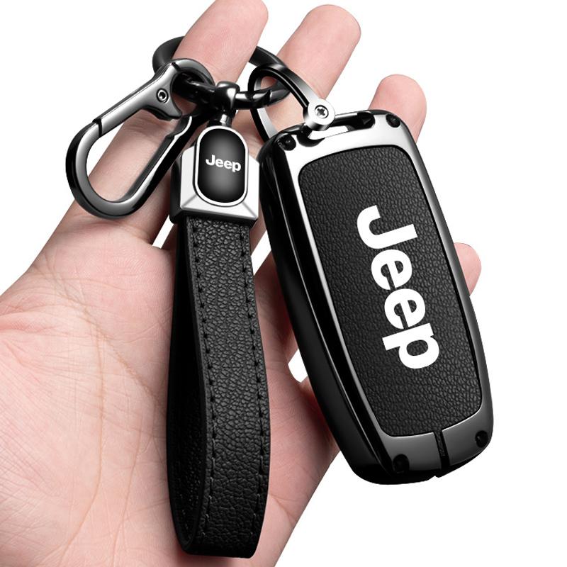 EPY1 For Jeep Grand Cherokee WK2 KL Wrangler JK Commander Renegade Compass 2018 2022 Metal Leather Car Key Case Cover Bag Accessories