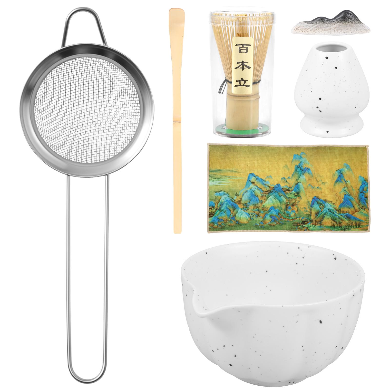 

Ceramic Japanese Matcha Bowl Whisk Set for Home Trip Easy to Clean Rust Resistant Matcha Scoop Whisk Holder Kit for Tea Lovers