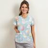 Women's Fashion V-neck Short Sleeve Workwear With Pockets Printed Tops