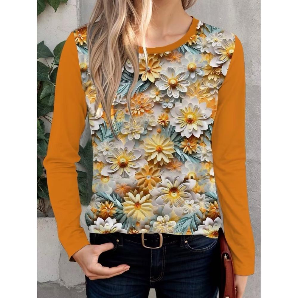 Fashion 3D Print Beautiful Flower Crew Long Sleeve T-Shirt Womens Clothing Casual Clothes Harajuku Female Clothing Pullover