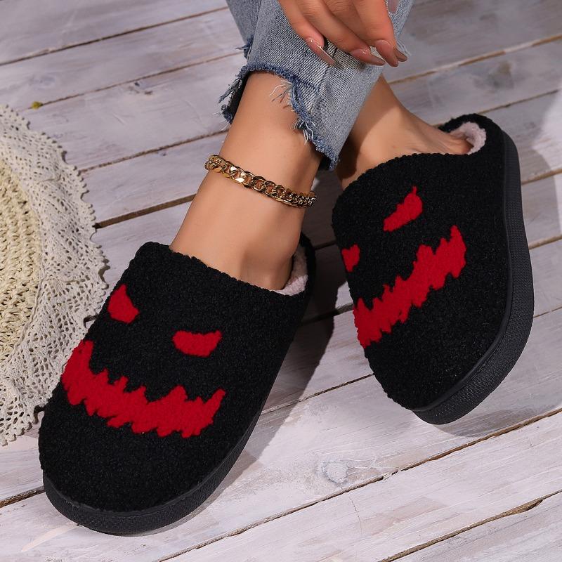 Autumn and Winter Halloween Slippers Women's Warm Smiley Cotton Slippers Home Indoor Non-slip Household Winter