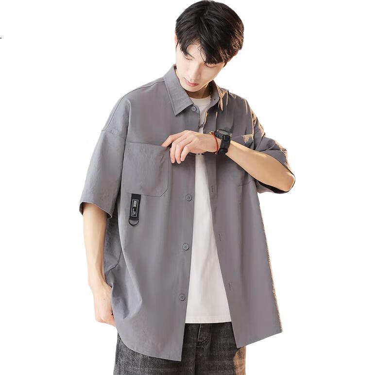 Foss Phil Men's Workwear Short-Sleeve Shirt, Summer Loose Thin Casual Half-Sleeve Shirt Top Jacket