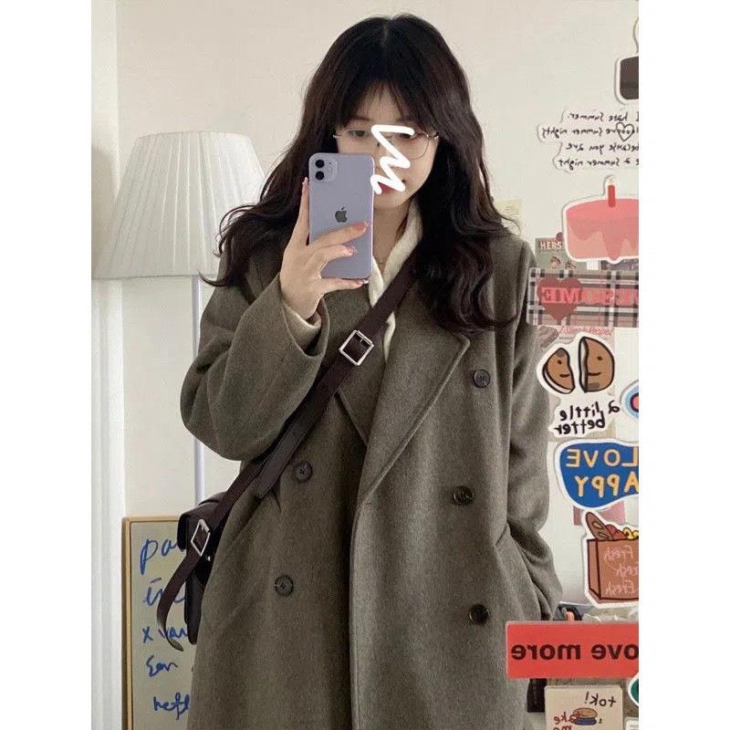 

Hepburn-Style Petite Double-Breasted Black Wool Coat for Women, New Korean Retro for Autumn/Winter 2XL сірий колір