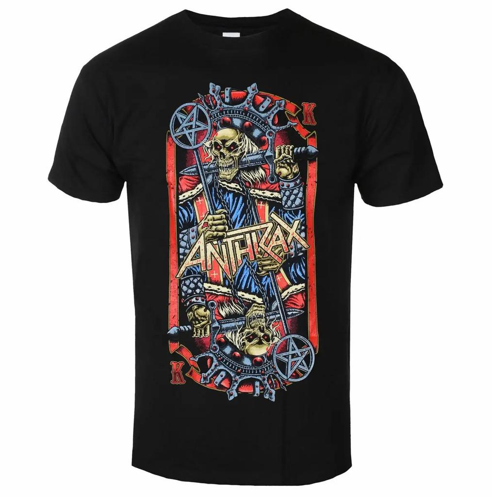 T-shirt in Cotone con Stampa Teschio legata alla Band ANTHRAX Taglio Ampio e Comodo Adatta Sia a Unisex che a Donne