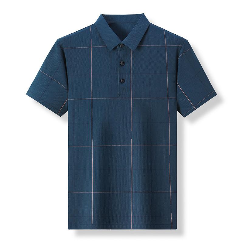 Printed Breathable Short-Sleeved T-Shirt Medium Blue Lapel Men'S Polo Shirt