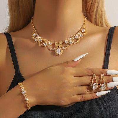 Neues Braut Hochzeit Strass Halskette Ohrringe Set Sexy Gala Party Halskette