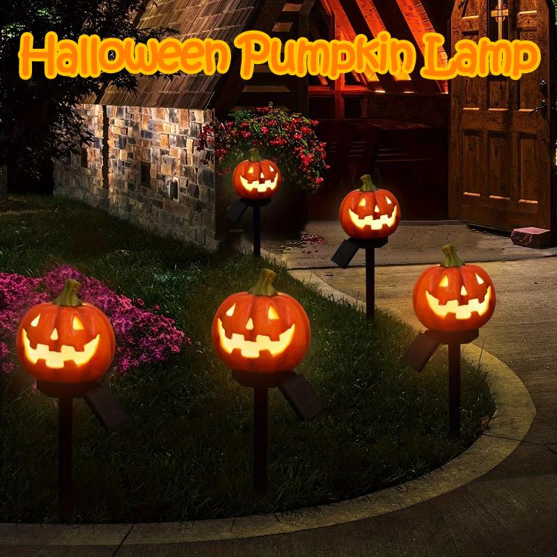 Langlebige Kürbis-Stablichter Harzlaternen Halloween Solar-Kürbislaternen Wasserdichte Geisthut-LED-Leuchten für Garten für Rasen
