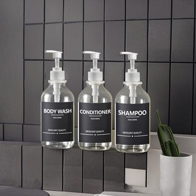 500ml Transparent Shampoo Conditioner Bodywash DIspenser Bottle Wall Mounted Bathroom Decor Soap Bottle with Sticker