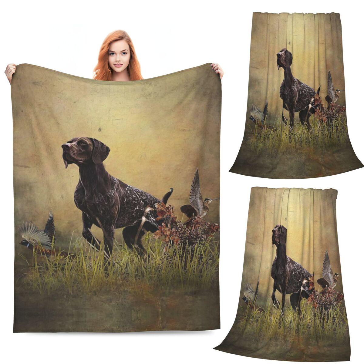 German Wirehaired Pointers Gundogs Blanket Soft Warm Flannel Throw Blanket Bedding for Bed Living room Picnic Travel Home Couch 80x120cm
