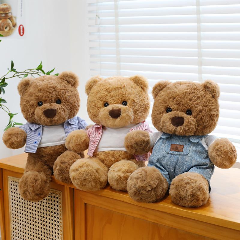 Couple Dressing Teddy Bear Plush Toy Denim Overalls Bear Home Decoration Video Game City Redemption Doll