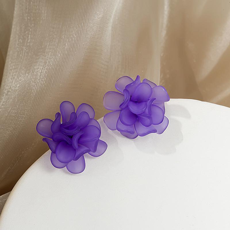 Anna Style Frosted Flower Earrings, 925 Silver Needle - Trendy Transparent Studs for Spring/Summer.