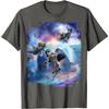 Galaxy Cat Riding Shark Space Graphic Print Mens Casual Cotton Tshirt