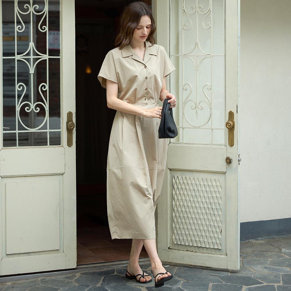 KELLY DONAHUE Cotton Balloon Shirt Dress Beige