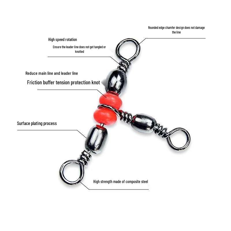 Japanese Three-Prong Swivel Red Bead Fishing Connector with Anti-Tangle Design