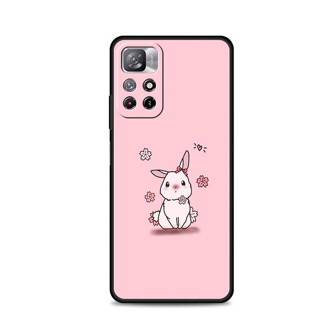 

Чехол для телефона Xiaomi Redmi Note 11t 11s 11 10 8 Pro 9 9s 9t 8t для Mi 10 8 9a 9c 10c K40 K50 Flower Love Pink Cute Rabbit For Redmi Note11S 5G