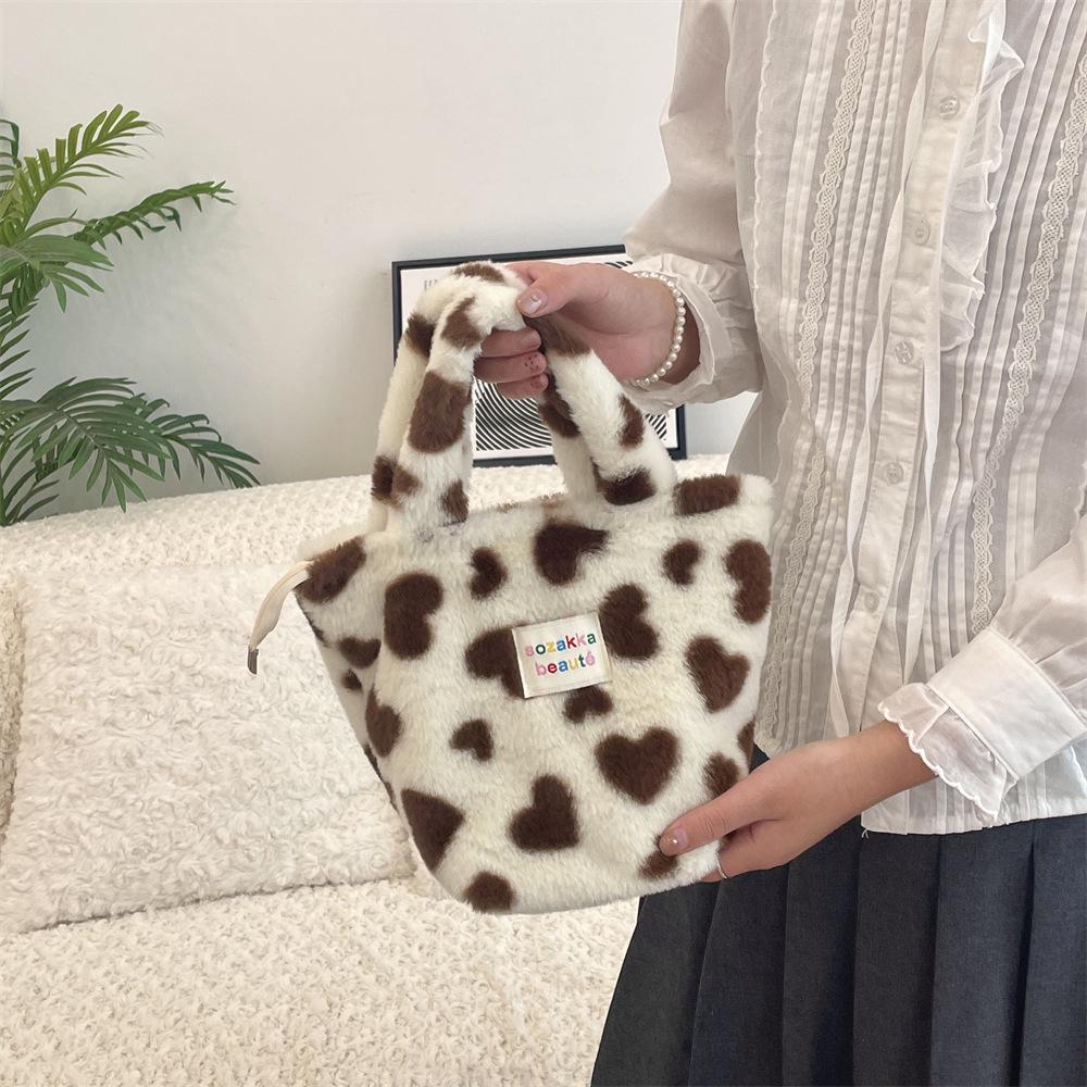 2023 Winter Fashion Women's Plush Polka Dot Handbag - Cute and Stylish for Work or Commute