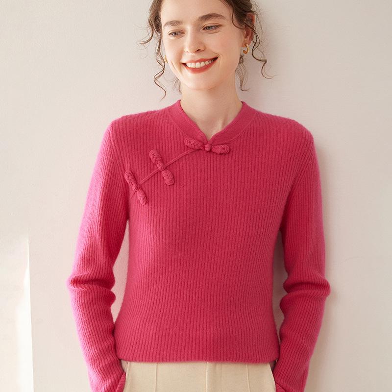 Cashmere Women's Frog Button Sweater - Autumn/Winter Chinese Style Retro Slimming Knitwear