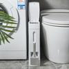 Space Saving Press Trash Can With Built In Toilet Brush Holder Durable Plastic Modern Minimalist Design For Small Bathroom