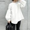 ZANZEA Women Casual Round Neck Solid Color Loose Long Sleeve Blouse