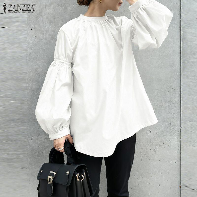 ZANZEA Women Casual Round Neck Solid Color Loose Long Sleeve Blouse