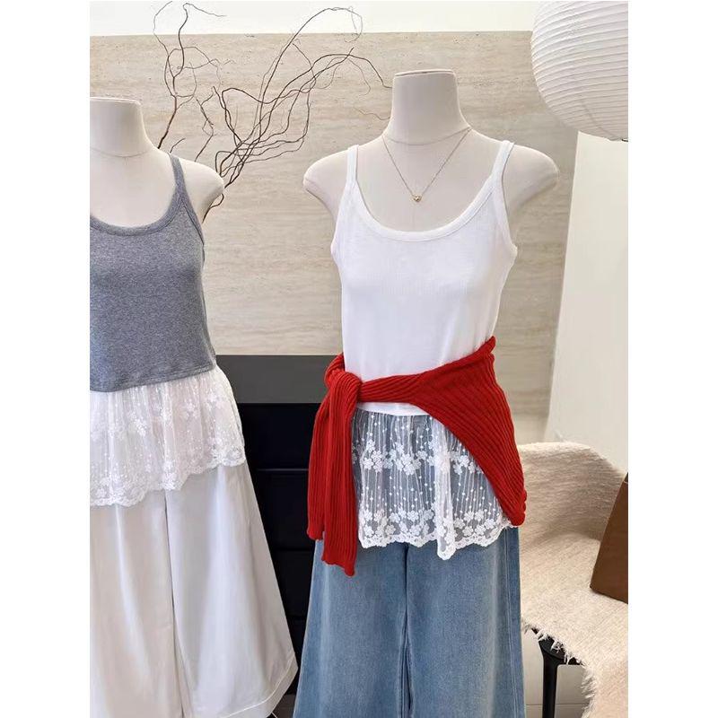 

Женский топ-камзол с комбинированной кружевной отделкой - Стильный летний элемент для многослойности S (recommended 40-45 kg) белый