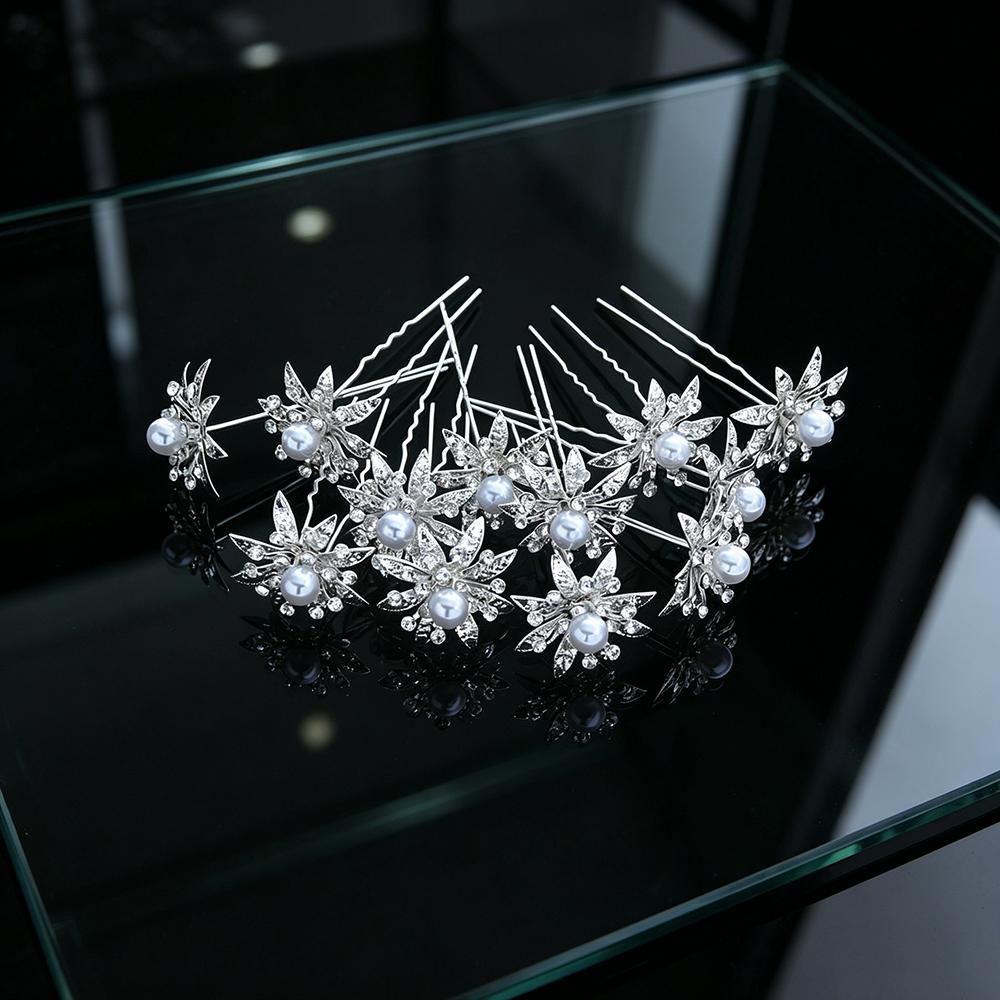 12pcs Fashion Baroque Bridal Headpiece U-Shaped Pin Pearl Flower Hairpin Women Hair Fork Coiled Hair Accessory Braided