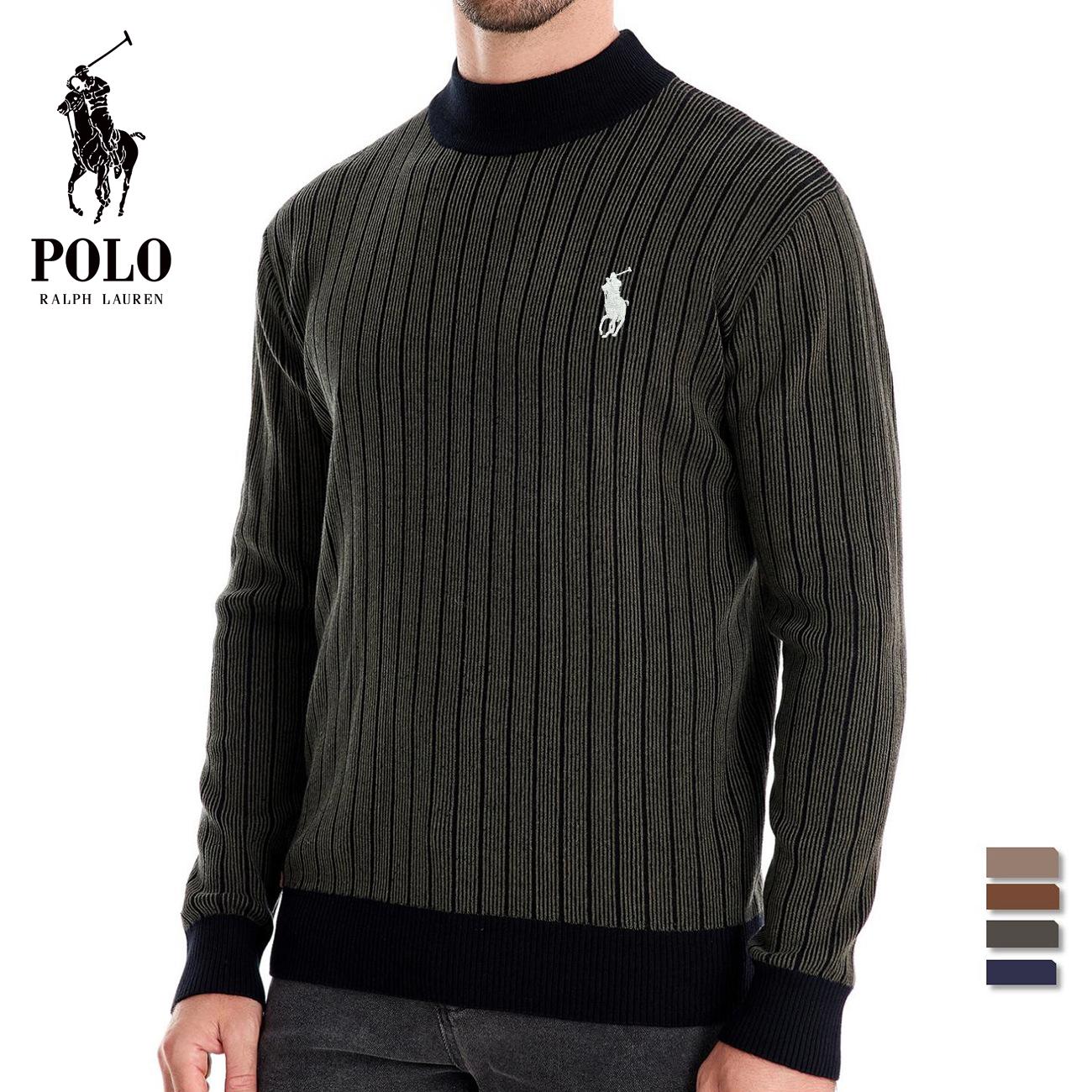 

Polo Ralph Lauren Autumn and Winter Embroidered New Semi High Neck Slim Striped Top, Fashionable Quality Men s Pullover Sweater XXL
