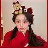 Red New Year Headband Cartoon Plush Hair Hoop Cute Red Velvet Bow Hairband  Women