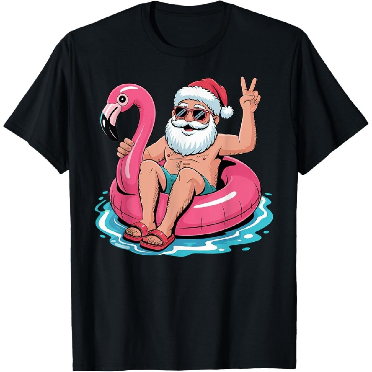 Christmas In July Santa Flamingo Summer Xmas T-Shirt S