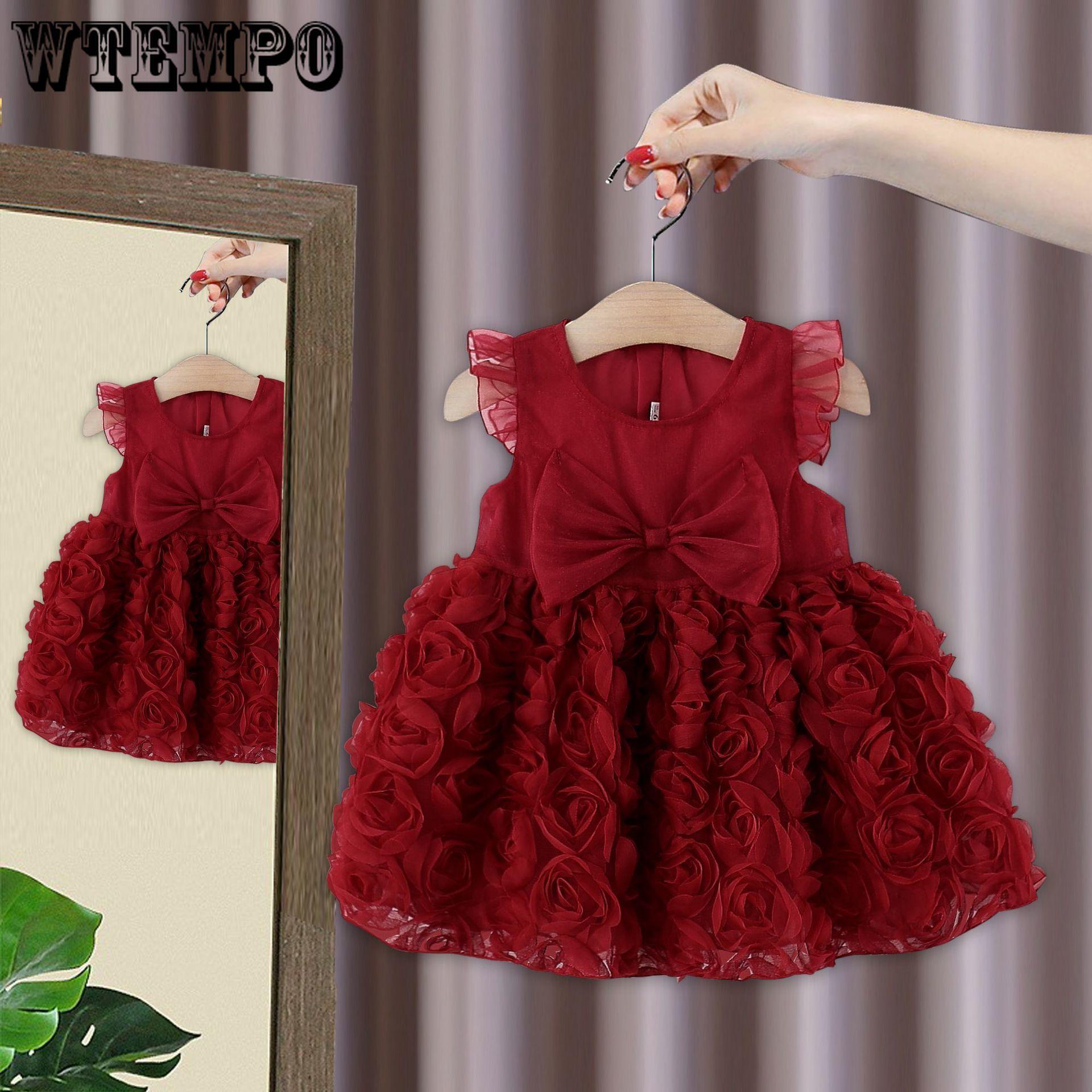 

Children s Dress Summer Girls Lace Mesh Vest Dress Baby Bow Princess Dress 73 розовый
