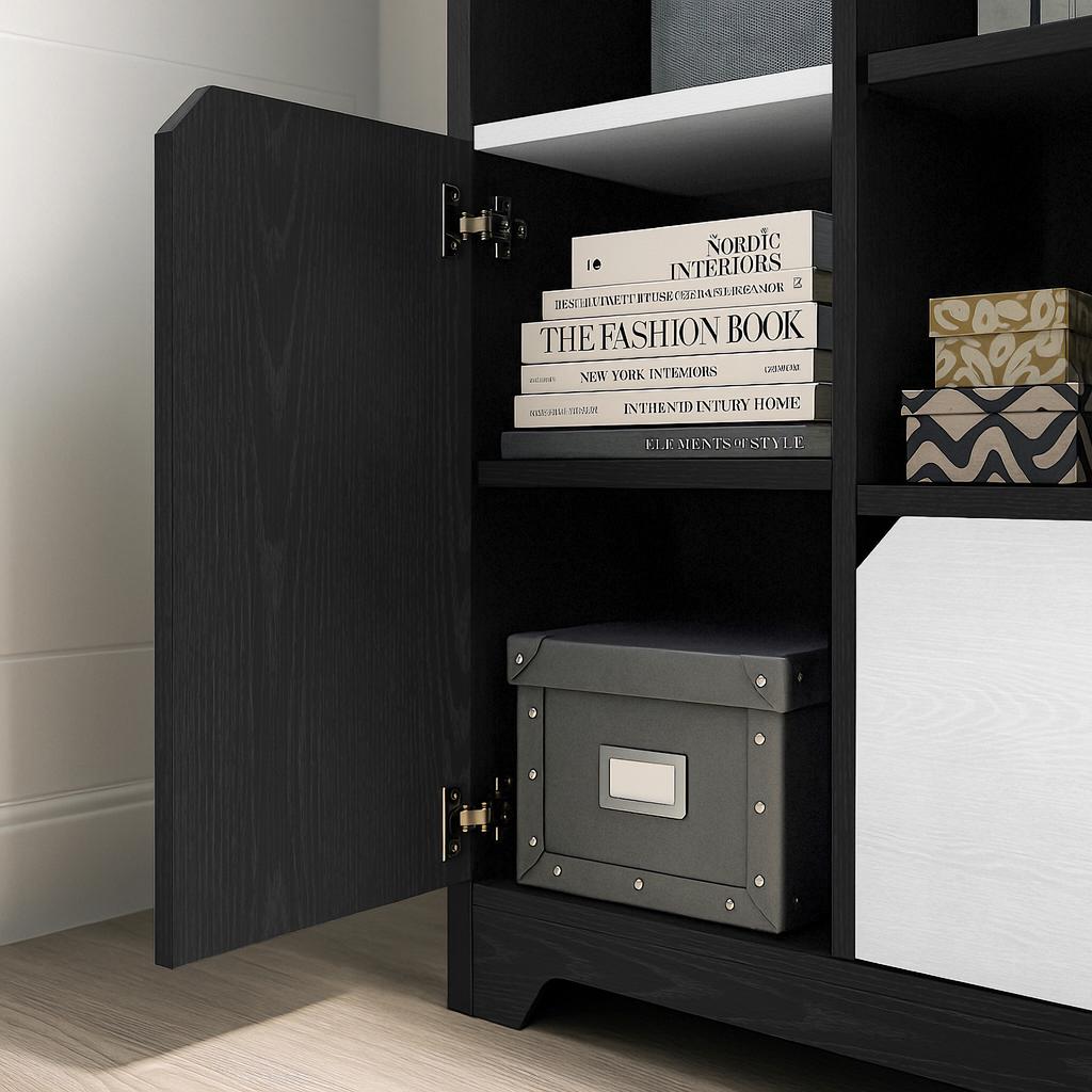 Multifunctional Bookshelf with Open Storage, Doors and Drawers, Black-White, Modern Style, Storage Cabinet for Bedroom and Living Room