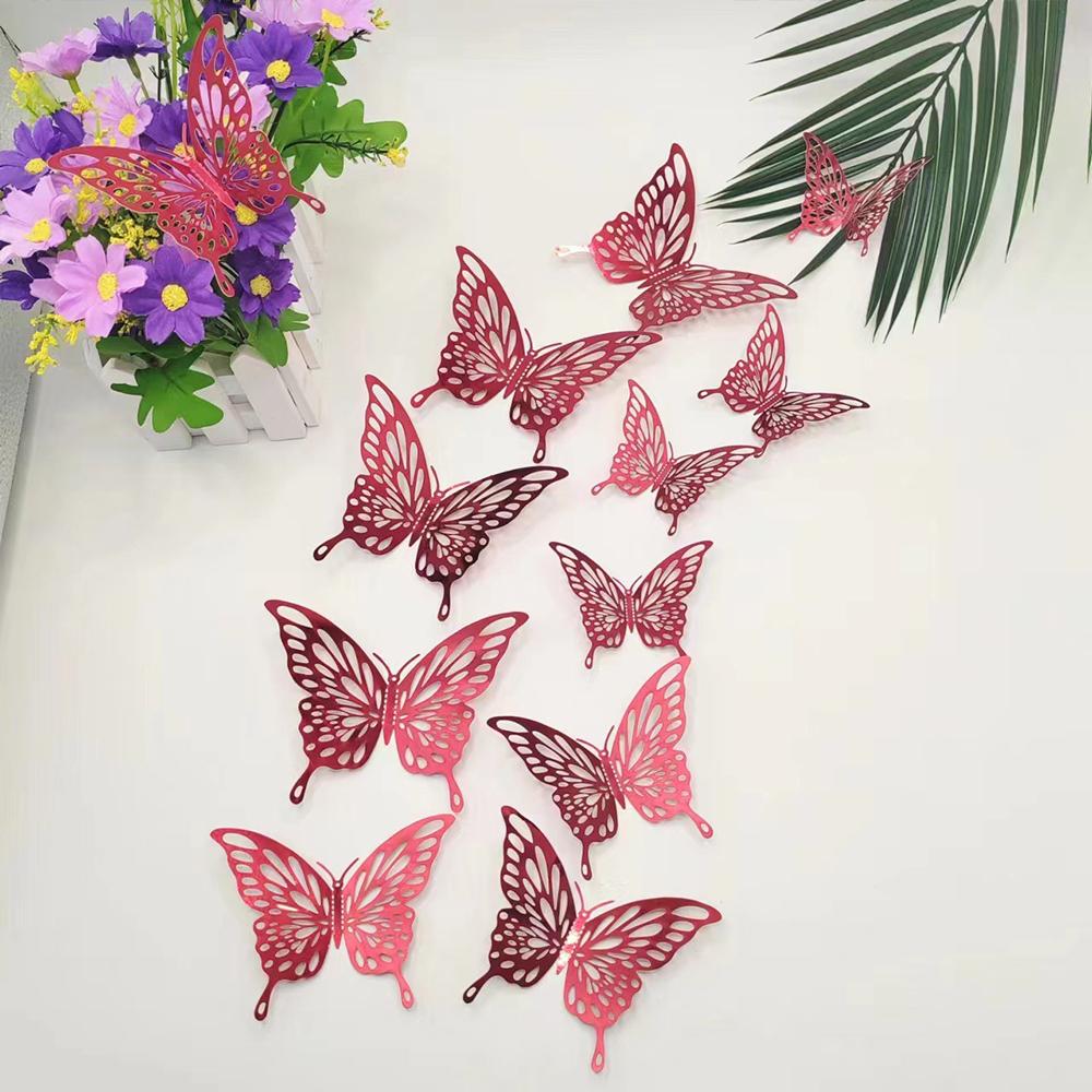 12Pcs/set 3D Hollow Butterfly Wall Stickers Wall Decor For Living Room Wedding Party Butterflies Decal Stickers