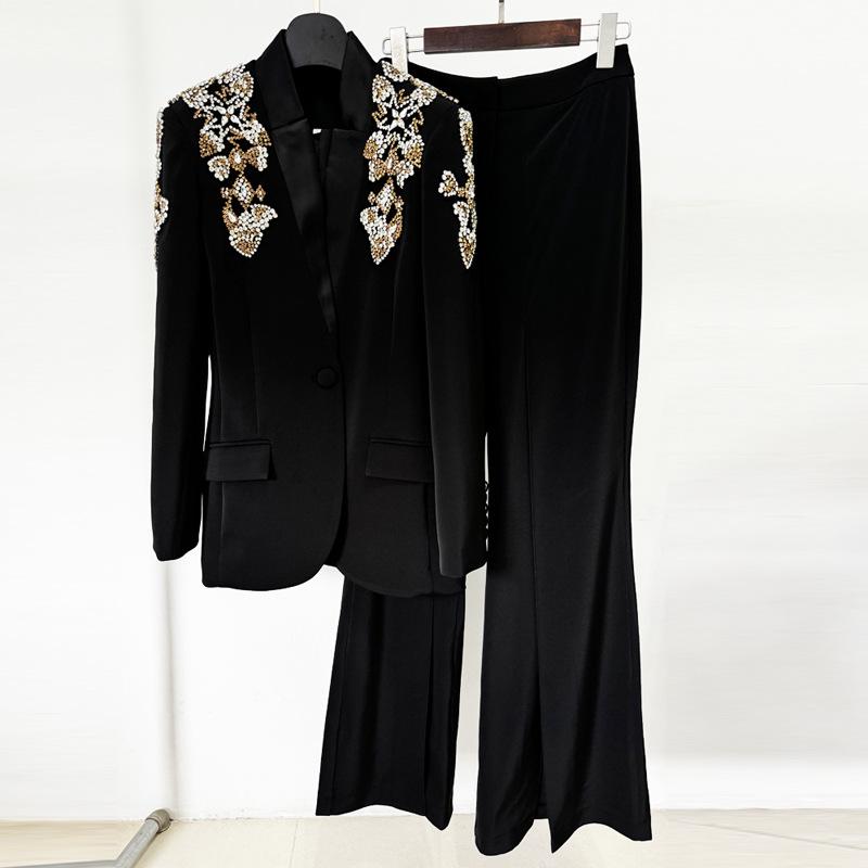 

High-End Embroidered Rhinestone Suit Jacket with Slit Pants - Early Spring 2026 Collection M