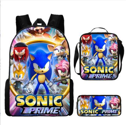 Backpack Sonic Elementary School Bag Lunch Bag Pencil Case Three-Piece Set