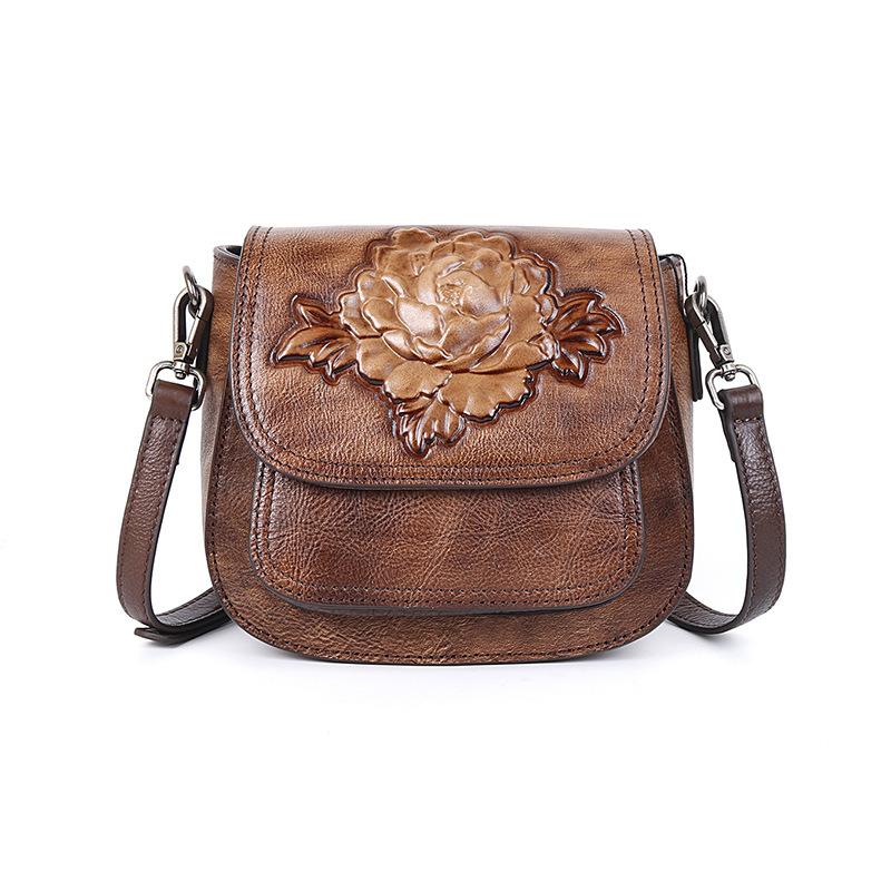 Cowhide tote shoulder straddle vintage handmade small square bag