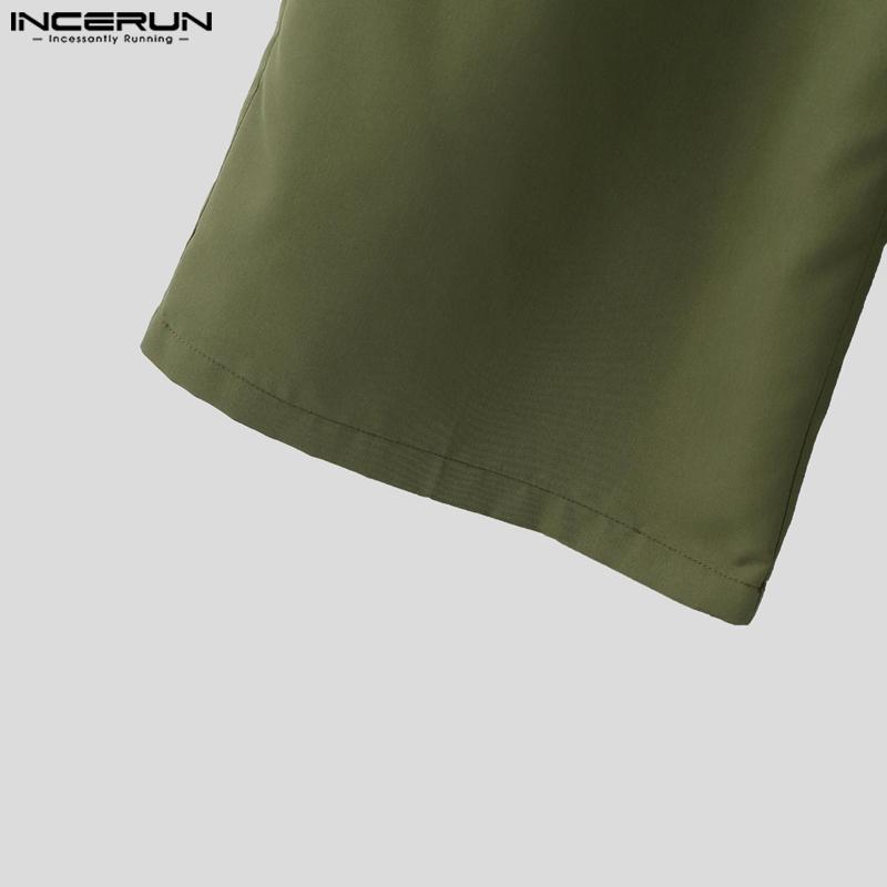 INCERUN Oversized Men Zipper High Waist Solid Casual Wide Leg Pants with Pockets