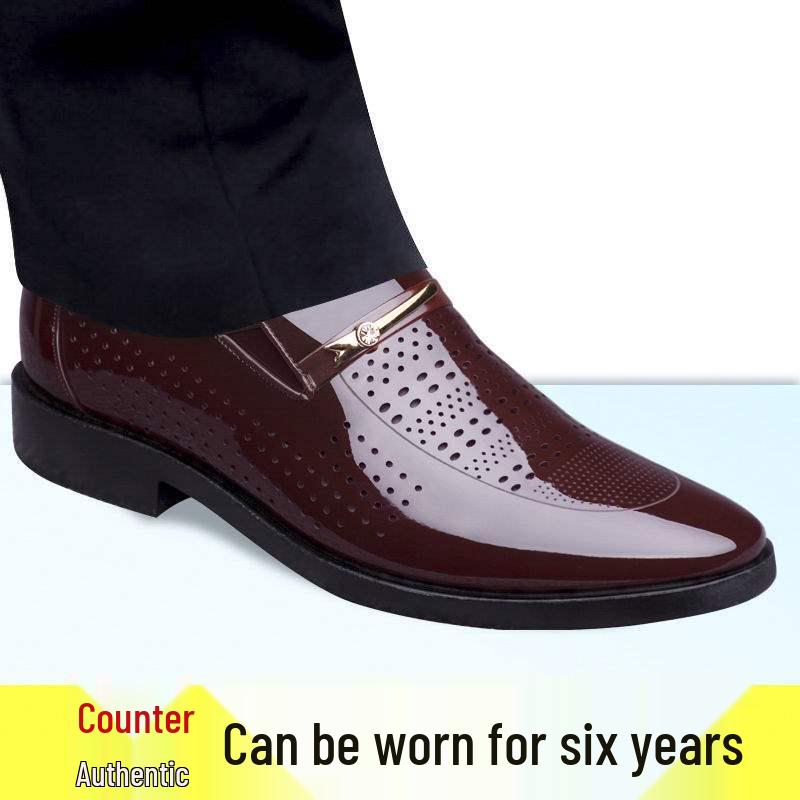 Męskie Skórzane Ażurowe Letnie Sandały - Biznesowe Casualowe Buty do Pracy