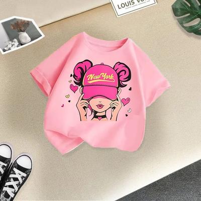 Camiseta de Manga Curta para Meninas 2025 Verão Nova Solta Casual Top para Meninas Roupa de Verão Infantil