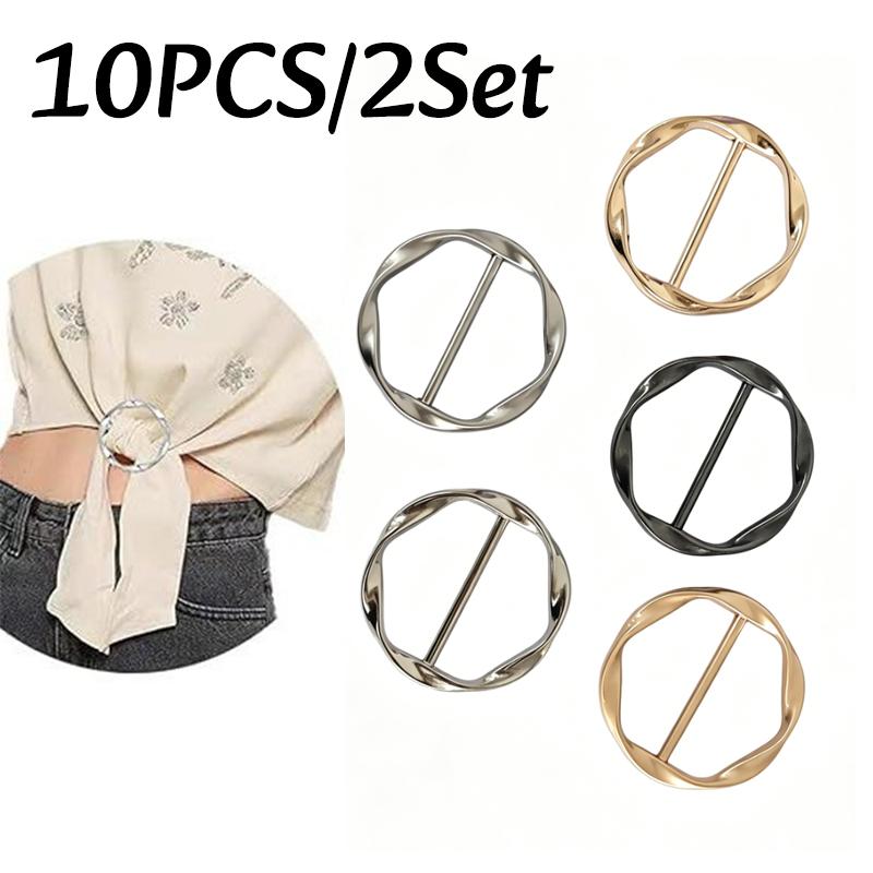 5pcs/set Metal Round Circle Clip Buckle Shirt Ring Buckles Tie Clip Brooch Versatile Clothing Ring Wrap Holder Fashion Accessori