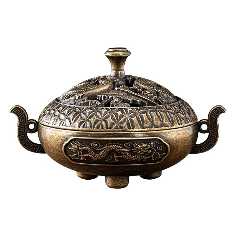 Antique Incense Burner Hollow Incense Holder With Cover Chinese Ancient Mini Ornament Home Office Decoration