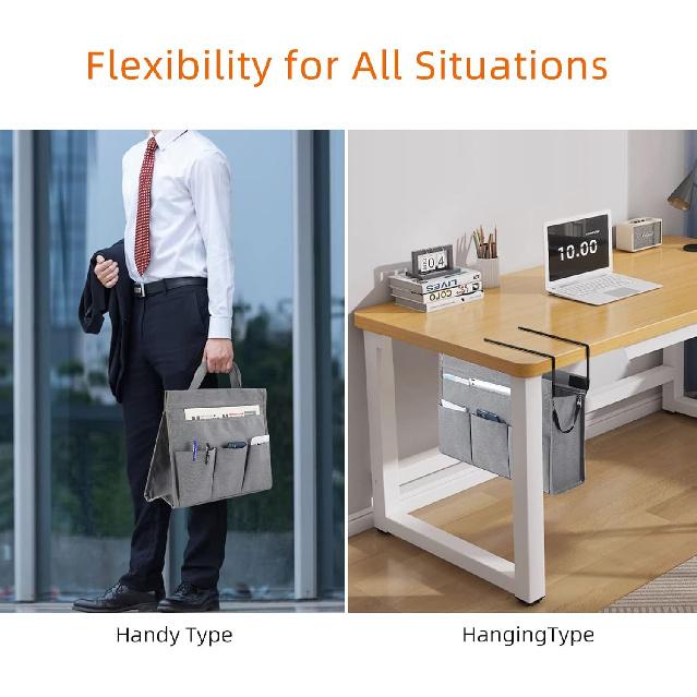 MASTLU Under Desk Hanging Storage Bag, Desk Organizer Storage, Office Side Storage Bag, Compatible with A4 Files, Detachable Handle Design, No