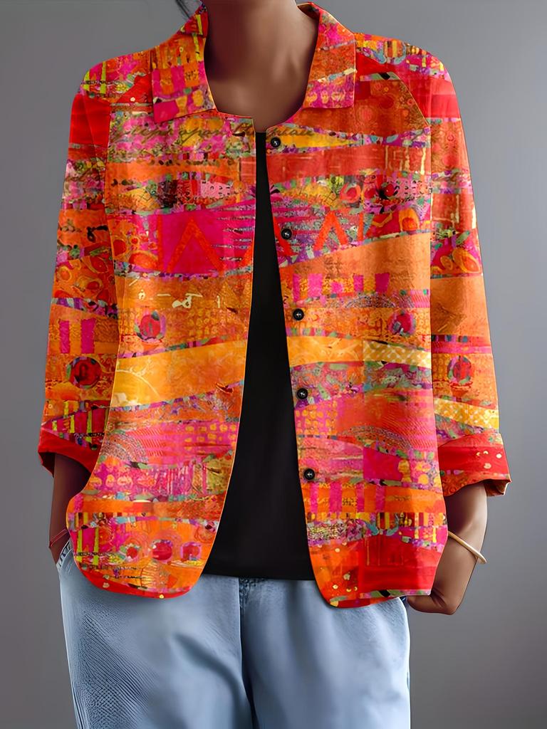 2025 Retro Print Long Sleeve Women's Shirt - European & American Style