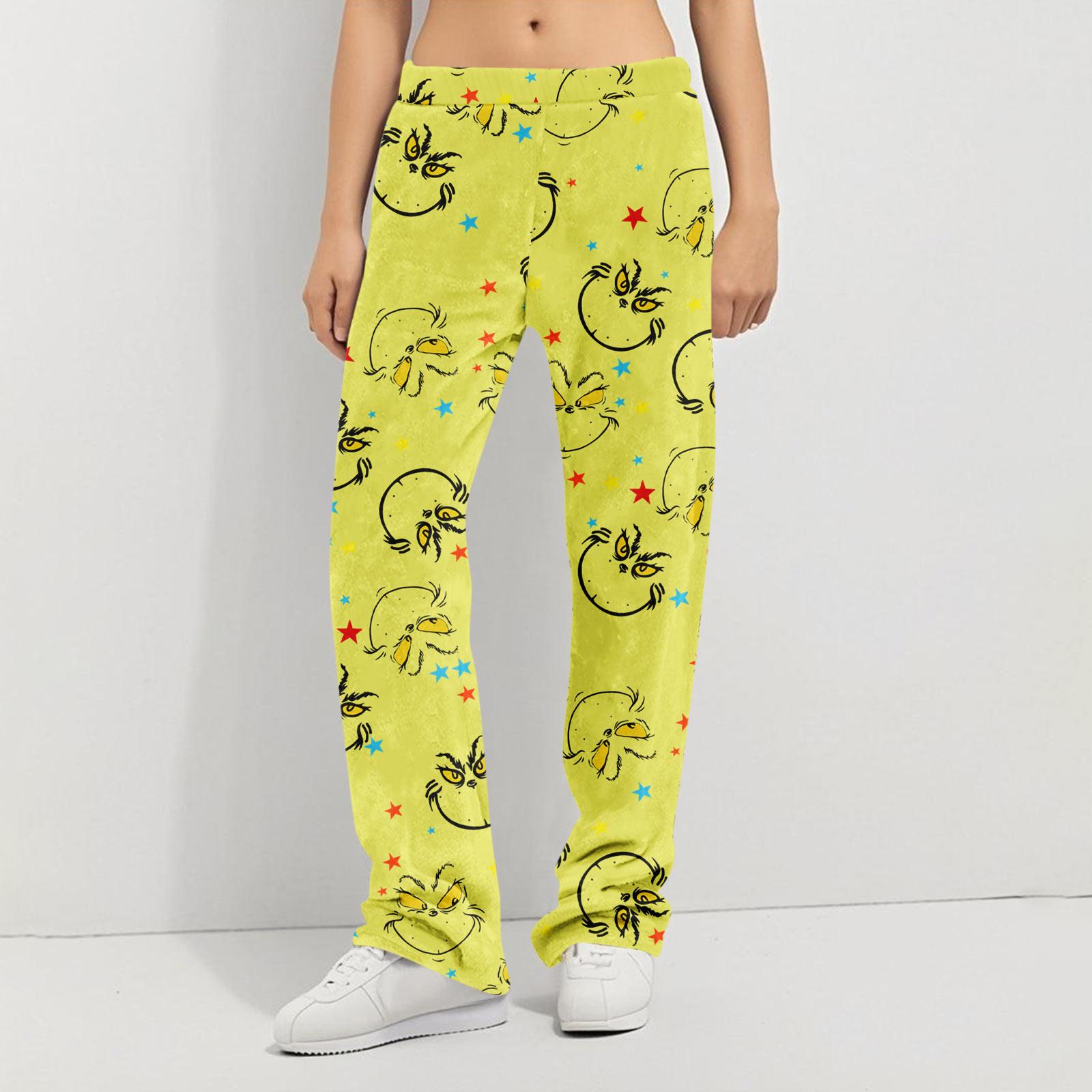 

Пижамные брюки Домашняя одежда Повседневные Брюки на кулиске с эластичной талией Удобные Прямые Брюки для йоги Свободные XL жёлтый